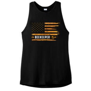 Beekeeping American Flag Honeycomb Honey Bees Beekeeper Ladies PosiCharge Tri-Blend Wicking Tank