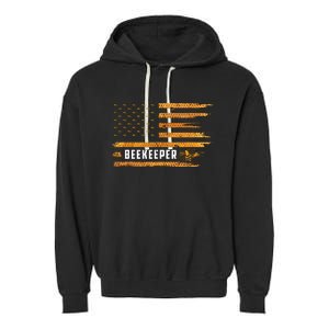 Beekeeping American Flag Honeycomb Honey Bees Beekeeper Garment-Dyed Fleece Hoodie