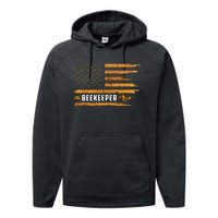 Beekeeping American Flag Honeycomb Honey Bees Beekeeper Performance Fleece Hoodie