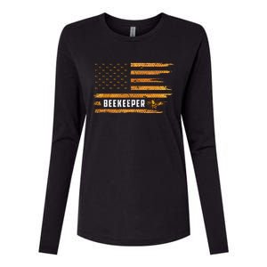 Beekeeping American Flag Honeycomb Honey Bees Beekeeper Womens Cotton Relaxed Long Sleeve T-Shirt