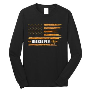 Beekeeping American Flag Honeycomb Honey Bees Beekeeper Long Sleeve Shirt