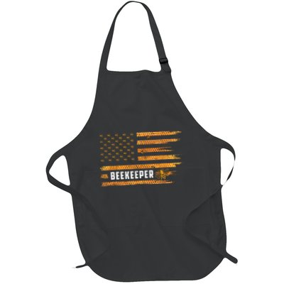 Beekeeping American Flag Honeycomb Honey Bees Beekeeper Full-Length Apron With Pockets