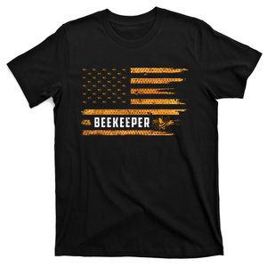 Beekeeping American Flag Honeycomb Honey Bees Beekeeper T-Shirt