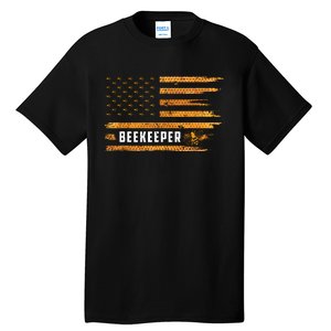 Beekeeping American Flag Honeycomb Honey Bees Beekeeper Tall T-Shirt