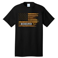 Beekeeping American Flag Honeycomb Honey Bees Beekeeper Tall T-Shirt