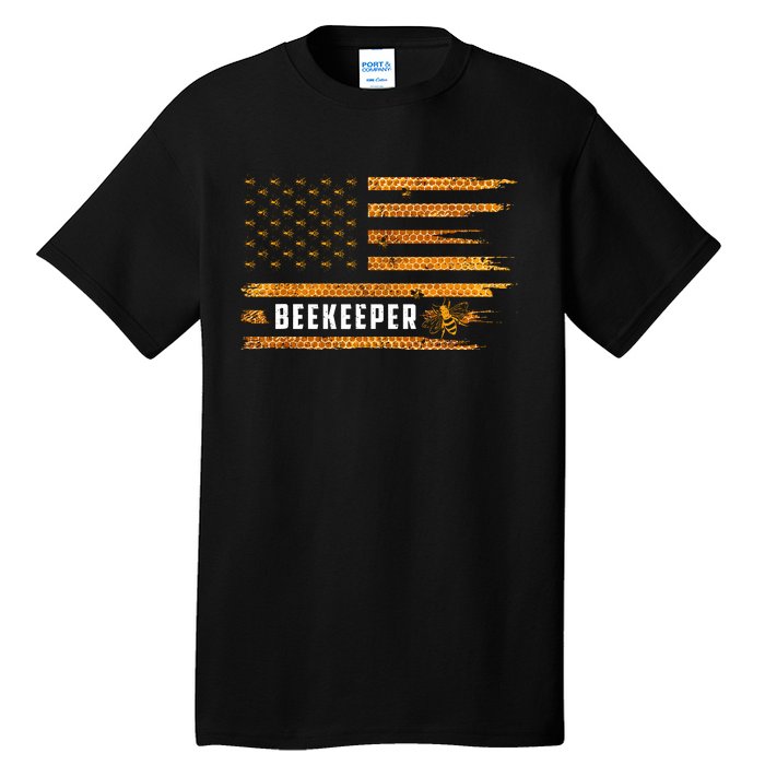 Beekeeping American Flag Honeycomb Honey Bees Beekeeper Tall T-Shirt