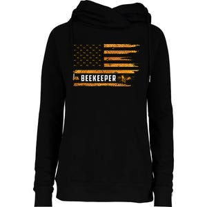 Beekeeping American Flag Honeycomb Honey Bees Beekeeper Womens Funnel Neck Pullover Hood