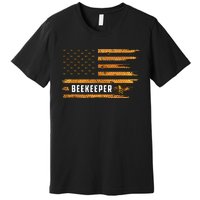 Beekeeping American Flag Honeycomb Honey Bees Beekeeper Premium T-Shirt