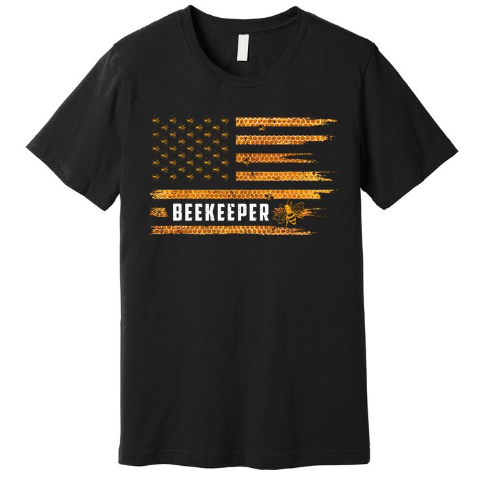 Beekeeping American Flag Honeycomb Honey Bees Beekeeper Premium T-Shirt