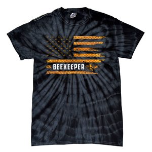 Beekeeping American Flag Honeycomb Honey Bees Beekeeper Tie-Dye T-Shirt