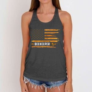 Beekeeping American Flag Honeycomb Honey Bees Beekeeper Women's Knotted Racerback Tank