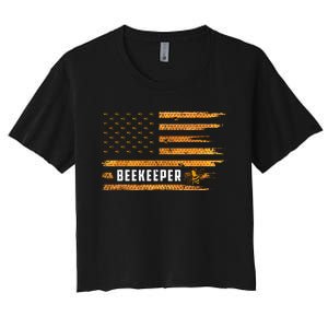 Beekeeping American Flag Honeycomb Honey Bees Beekeeper Women's Crop Top Tee