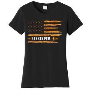 Beekeeping American Flag Honeycomb Honey Bees Beekeeper Women's T-Shirt