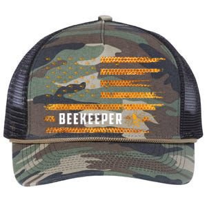 Beekeeping American Flag Honeycomb Honey Bees Beekeeper Retro Rope Trucker Hat Cap