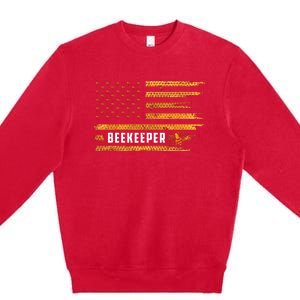 Beekeeping American Flag Honeycomb Honey Bees Beekeeper Premium Crewneck Sweatshirt