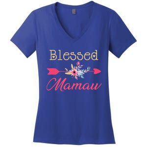 Blessed Arrow Flower Mom Mamaw Grandmom Happy MotherS Day Funny Gift Women's V-Neck T-Shirt