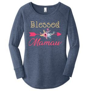 Blessed Arrow Flower Mom Mamaw Grandmom Happy MotherS Day Funny Gift Women's Perfect Tri Tunic Long Sleeve Shirt