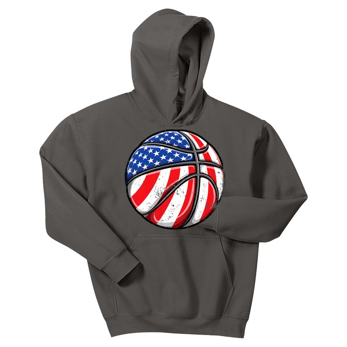 Basketball American Flag 4th Of July Kids Hoodie