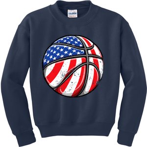 Basketball American Flag 4th Of July Kids Sweatshirt