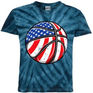 Basketball American Flag 4th Of July Kids Tie-Dye T-Shirt