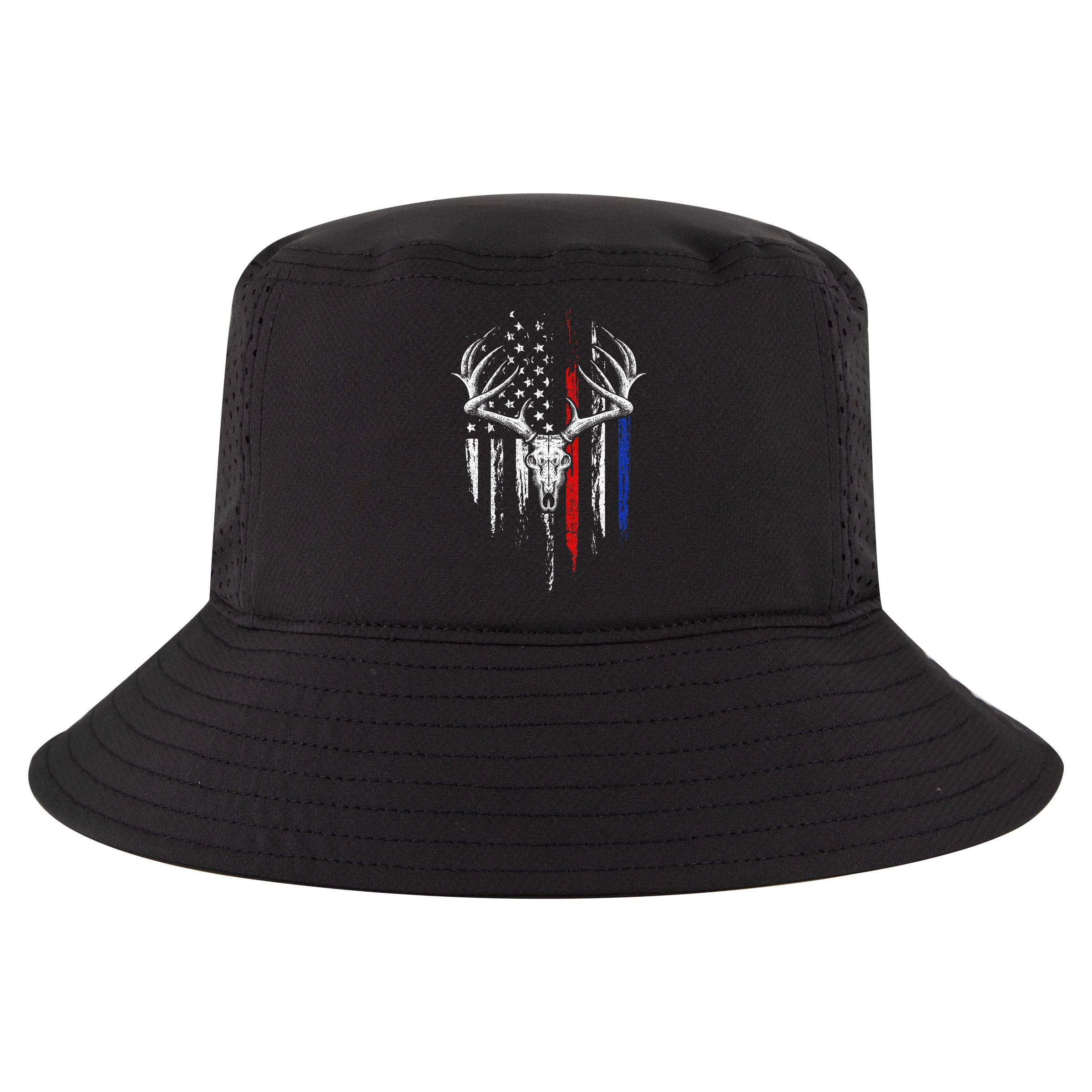 Bowhunting American Flag USA Bow Whitetail Deer Hunter Gift Cool Comfort Performance Bucket Hat