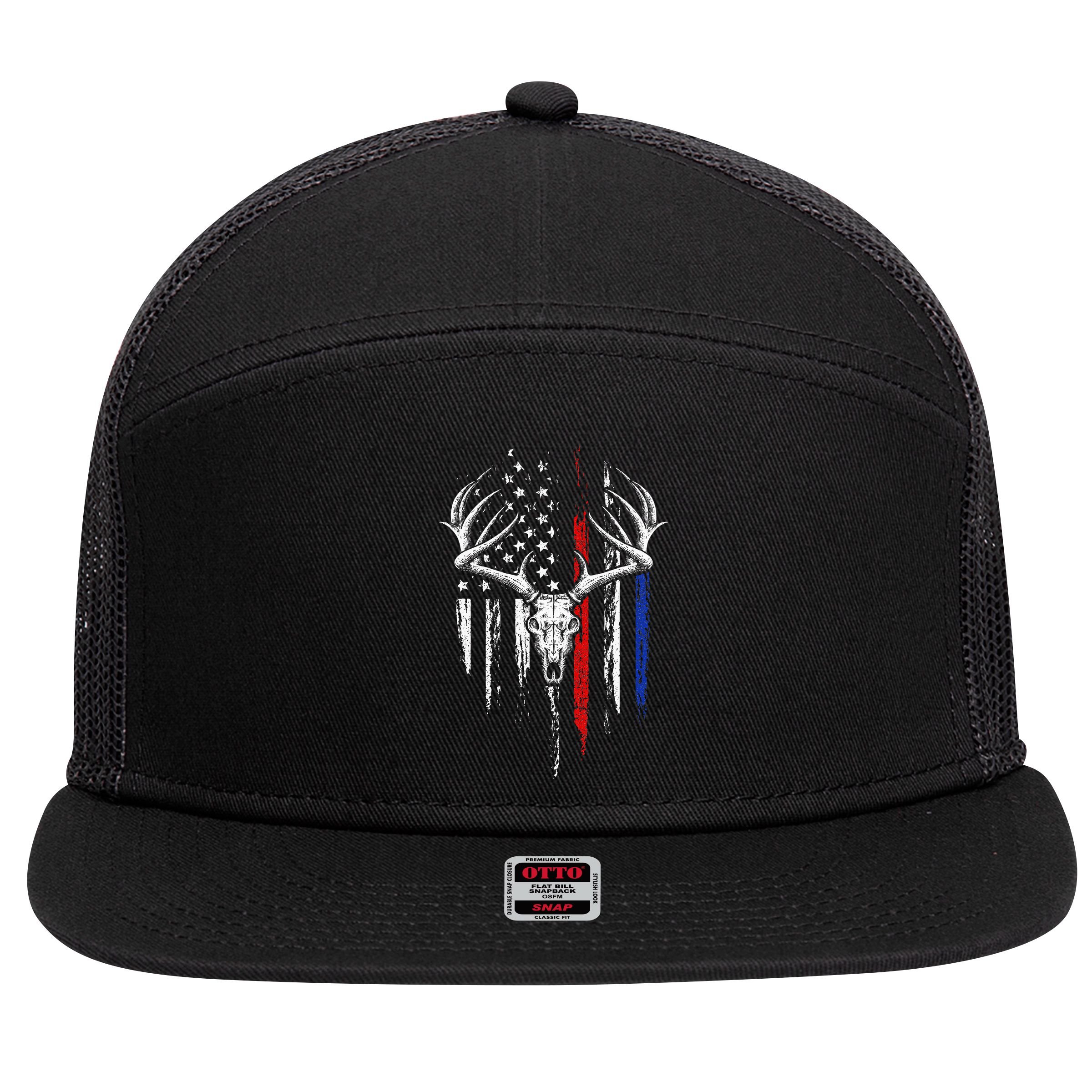 Bowhunting American Flag USA Bow Whitetail Deer Hunter Gift 7 Panel Mesh Trucker Snapback Hat