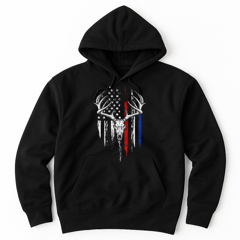 Bowhunting American Flag USA Bow Whitetail Deer Hunter Gift Hoodie