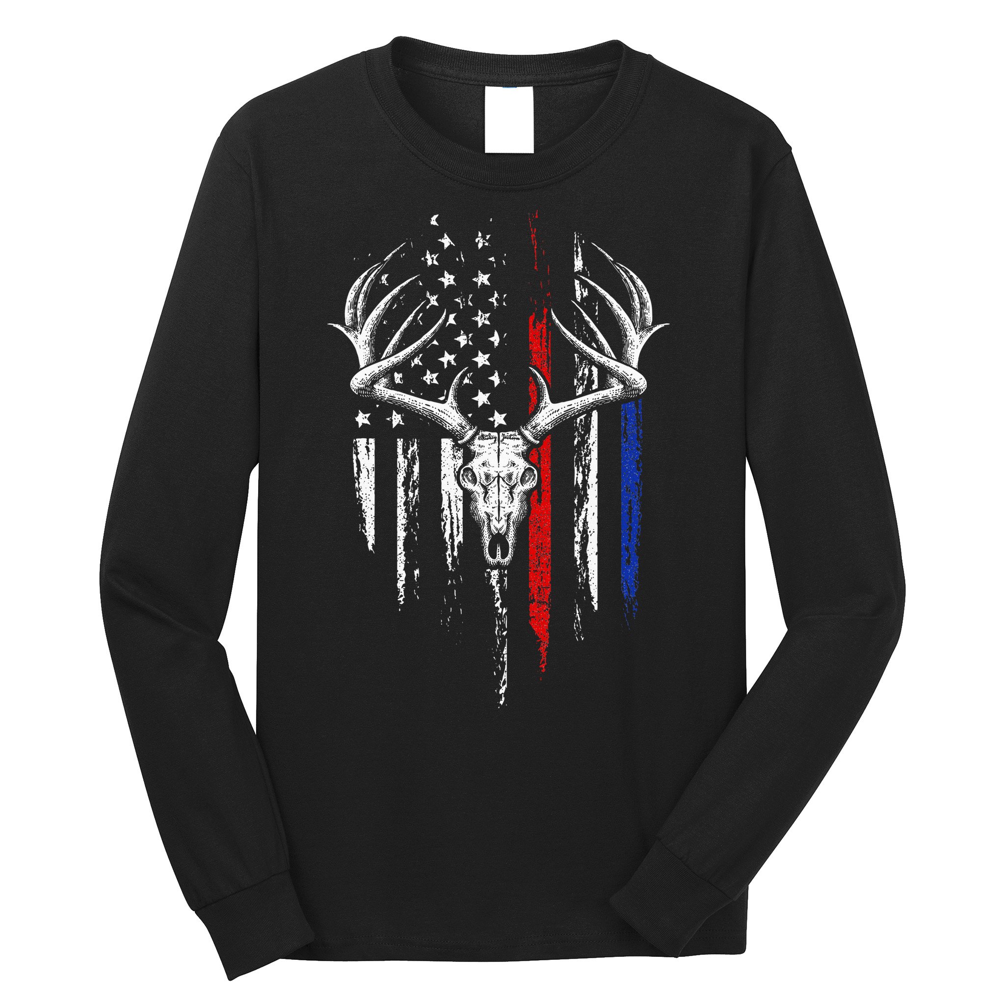 Bowhunting American Flag USA Bow Whitetail Deer Hunter Gift Long Sleeve Shirt