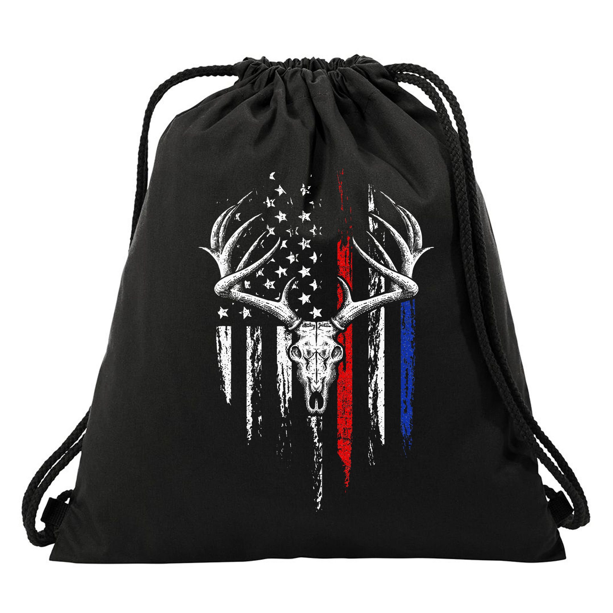 Bowhunting American Flag USA Bow Whitetail Deer Hunter Gift Drawstring Bag
