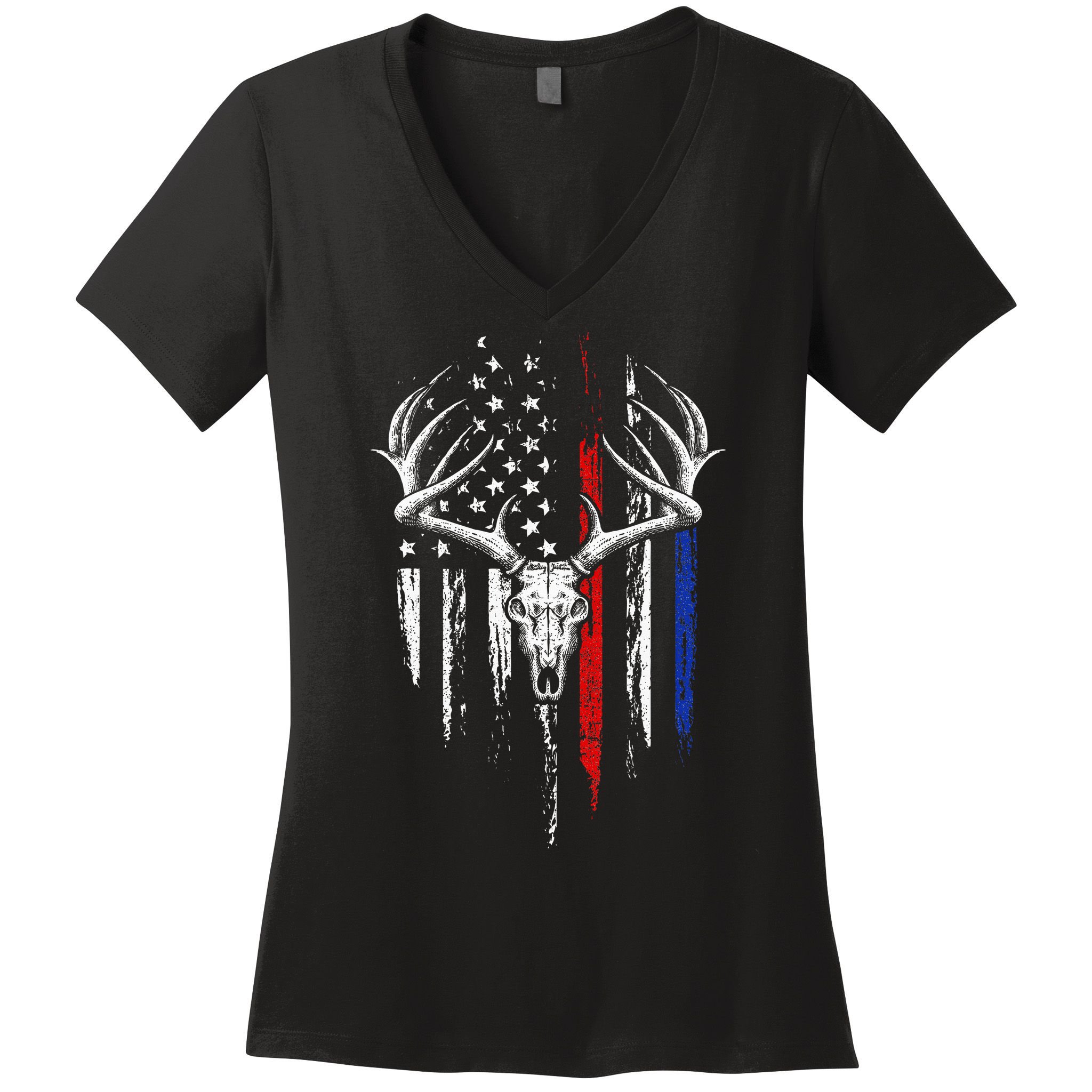 Bowhunting American Flag USA Bow Whitetail Deer Hunter Gift Women's V-Neck T-Shirt
