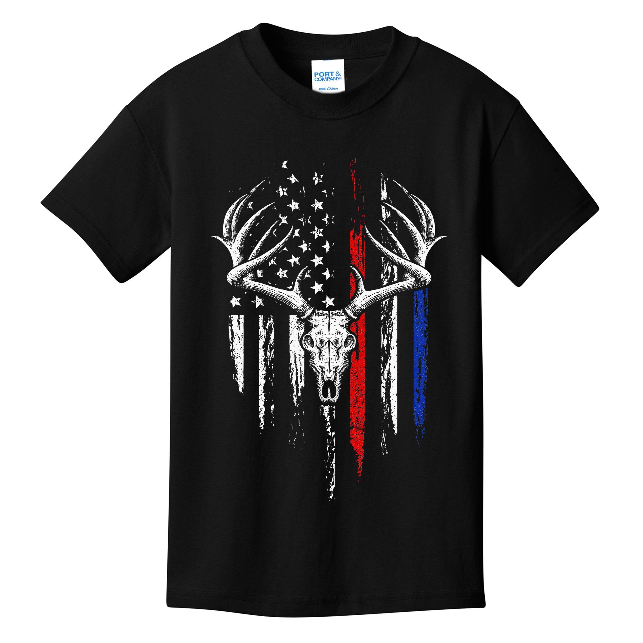 Bowhunting American Flag USA Bow Whitetail Deer Hunter Gift Kids T-Shirt