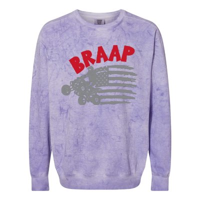 Braap American Flag Distressed Quad Four Wheeler Bike Rider Colorblast Crewneck Sweatshirt