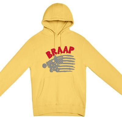 Braap American Flag Distressed Quad Four Wheeler Bike Rider Premium Pullover Hoodie