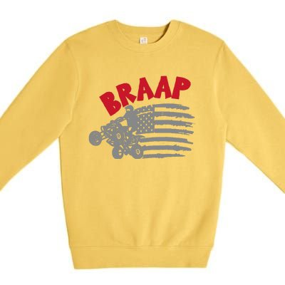 Braap American Flag Distressed Quad Four Wheeler Bike Rider Premium Crewneck Sweatshirt