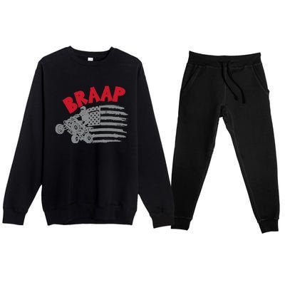 Braap American Flag Distressed Quad Four Wheeler Bike Rider Premium Crewneck Sweatsuit Set