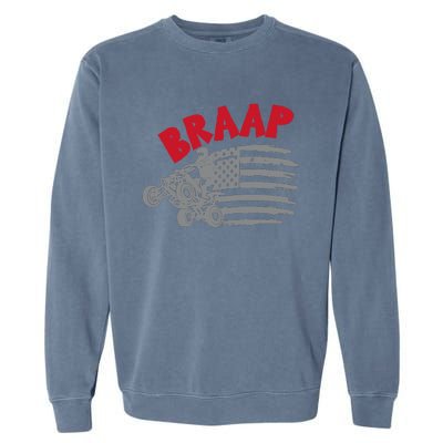 Braap American Flag Distressed Quad Four Wheeler Bike Rider Garment-Dyed Sweatshirt