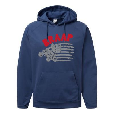 Braap American Flag Distressed Quad Four Wheeler Bike Rider Performance Fleece Hoodie