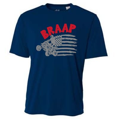 Braap American Flag Distressed Quad Four Wheeler Bike Rider Cooling Performance Crew T-Shirt