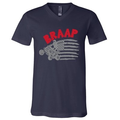 Braap American Flag Distressed Quad Four Wheeler Bike Rider V-Neck T-Shirt