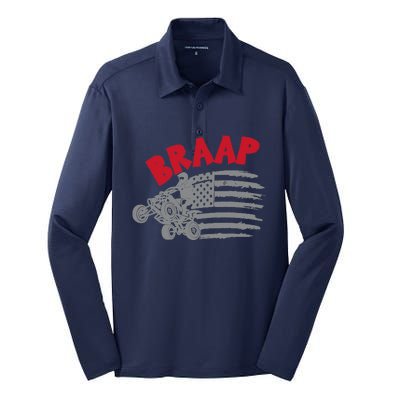 Braap American Flag Distressed Quad Four Wheeler Bike Rider Silk Touch Performance Long Sleeve Polo