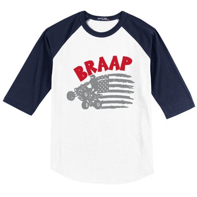 Braap American Flag Distressed Quad Four Wheeler Bike Rider Baseball Sleeve Shirt