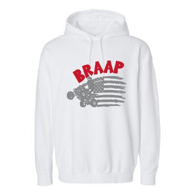 Braap American Flag Distressed Quad Four Wheeler Bike Rider Garment-Dyed Fleece Hoodie