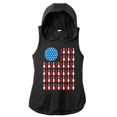 Bowling American Flag Ladies PosiCharge Tri-Blend Wicking Draft Hoodie Tank