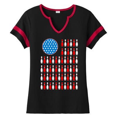 Bowling American Flag Ladies Halftime Notch Neck Tee