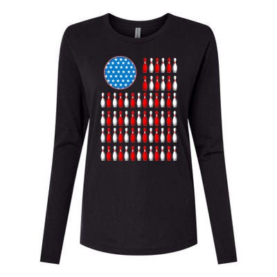 Bowling American Flag Womens Cotton Relaxed Long Sleeve T-Shirt