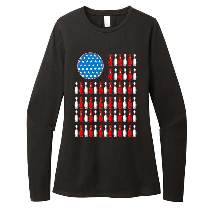 Bowling American Flag Womens CVC Long Sleeve Shirt