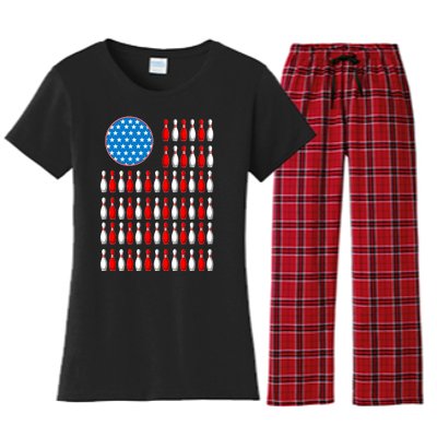 Bowling American Flag Women's Flannel Pajama Set