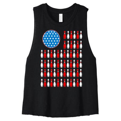 Bowling American Flag Women's Racerback Cropped Tank