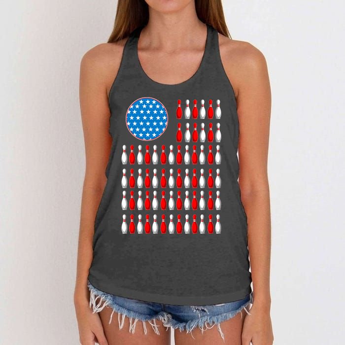 Bowling American Flag Women's Knotted Racerback Tank