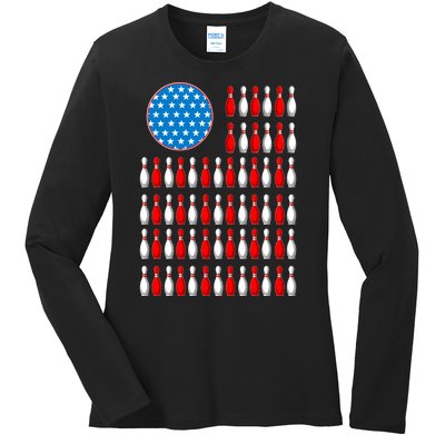 Bowling American Flag Ladies Long Sleeve Shirt